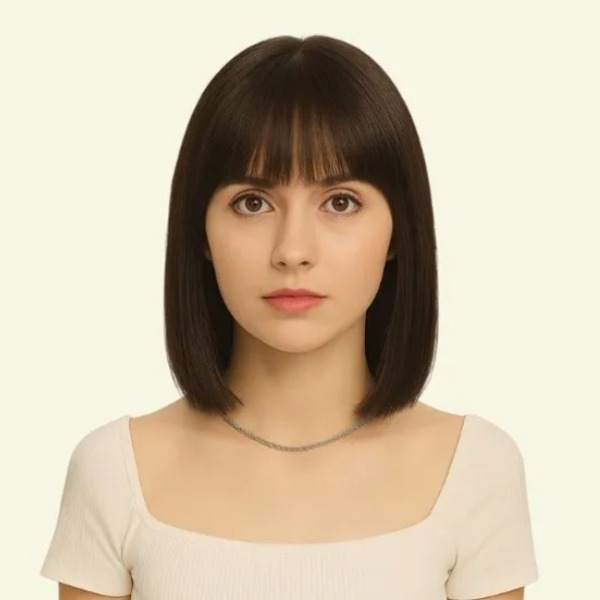 Human Hair Wispy Bangs – 3D Skin Base, Side-Part Swirl, 30cm