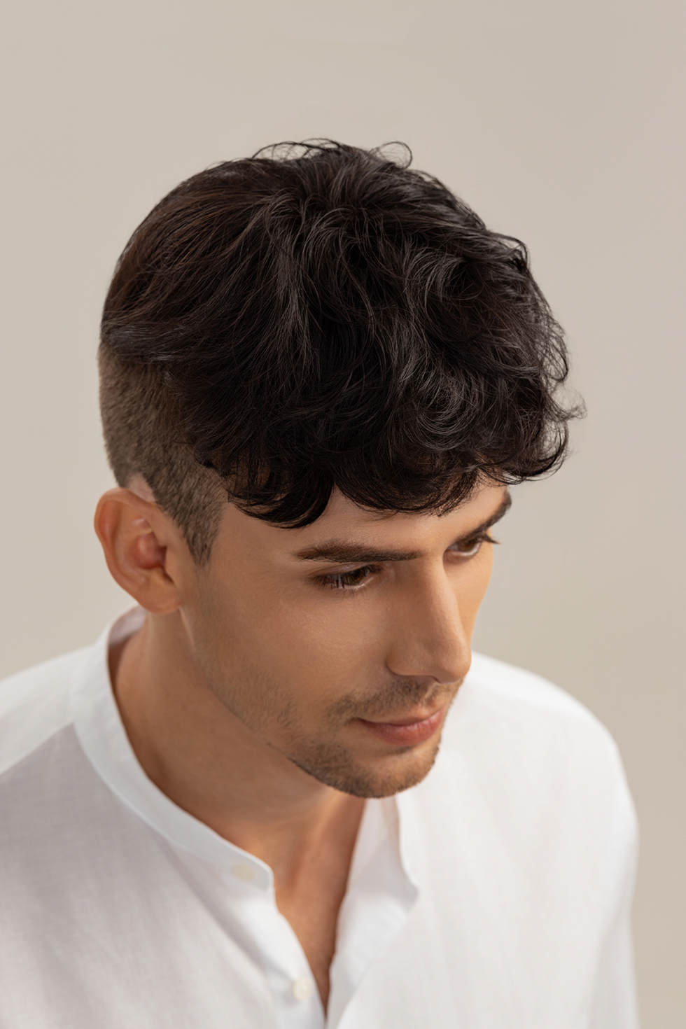 Men's Wig with MONO - Men's Topper Wavy Brown Black