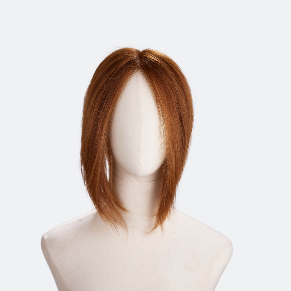 Shoulder-Length Straight Handmade Human Mono Hair Wig with Bangs