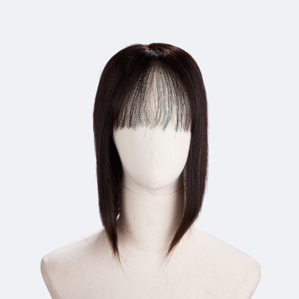 Shoulder-Length Straight Handmade Human Wig with Wispy Bang