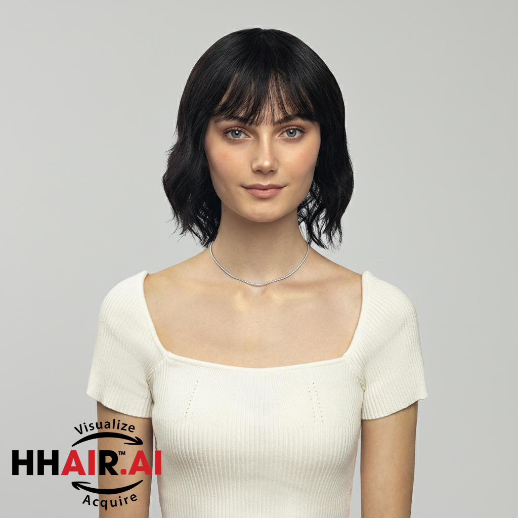 Short Wavy Handmade Human Hair with Wispy Bang