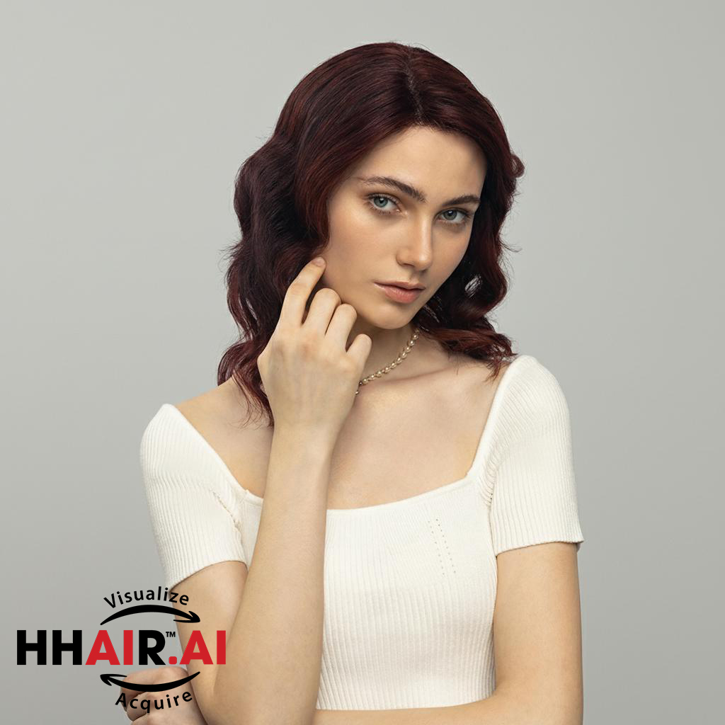 Shoulder Body Wave Burgundy Handmade Human Hair Wig with Side-Swept Bang