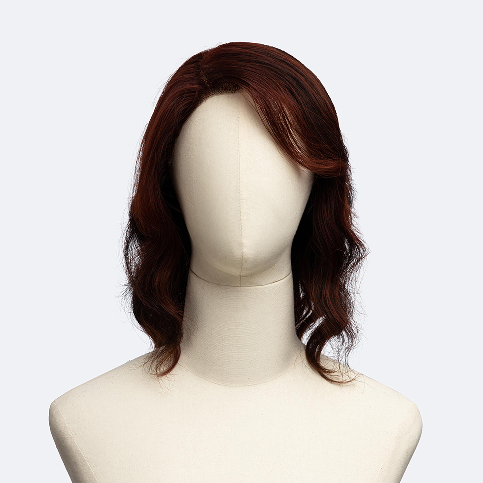 Shoulder Body Wave Burgundy Handmade Human Hair Wig with Side-Swept Bang